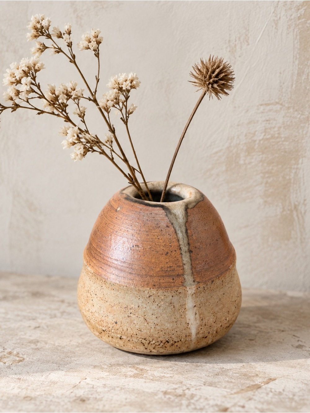 Wabi-Sabi Studio Pottery Drip Glaze Bud Vase Wheel Thrown Stoneware